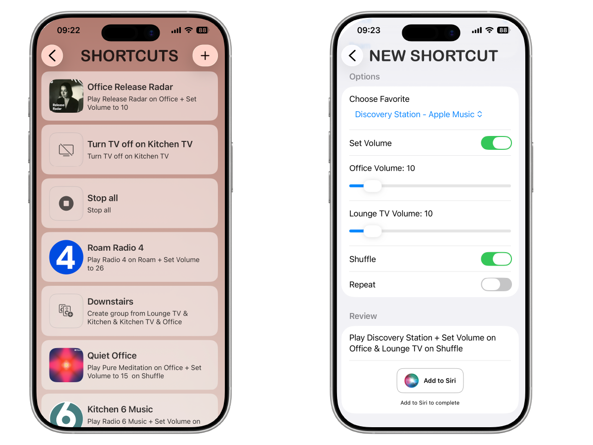 Orto Sonos Siri Shortcuts and automations