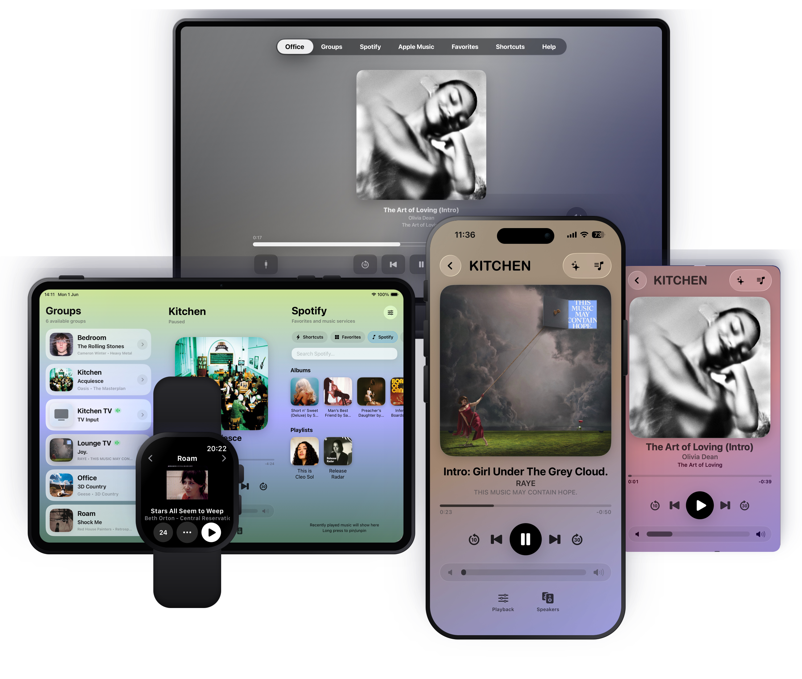 Orto Sonos remote hero screens across Apple devices